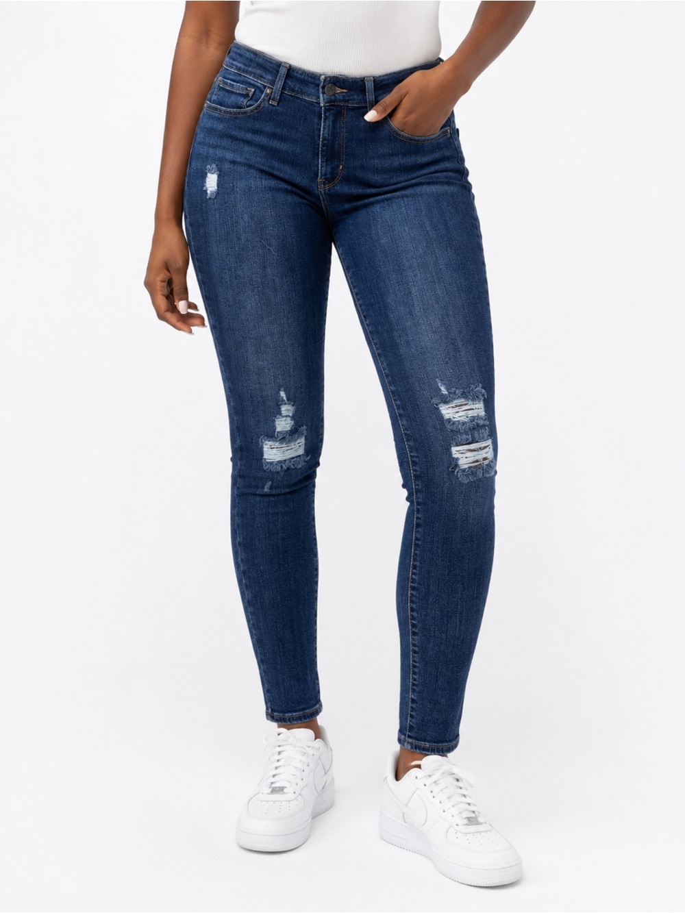 Levi's 711 Skinny Jeans Women's Blue Distressed Stretch Denim Mid Rise Size 32